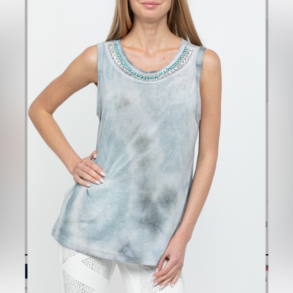 Tye Dye Rhinestone Neck Tank- Blue